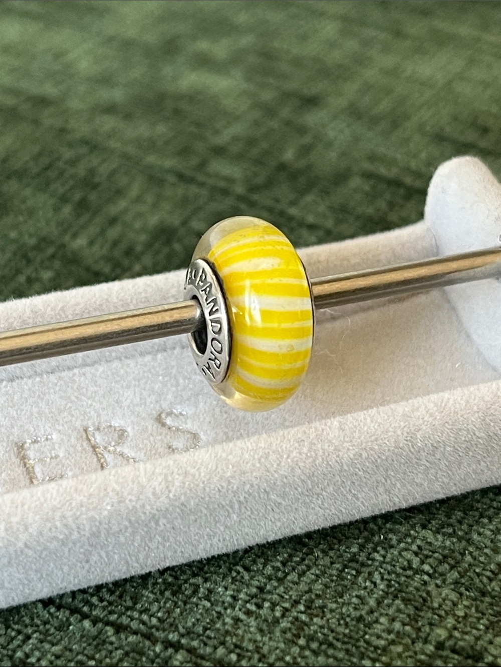 Pandora Yellow Candy Striped Murano